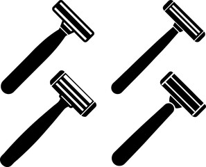 Razor art vectors and Set of black shaving razor icon silhouette collections