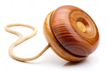 Traditional Wooden Yo-Yo with String on White Background