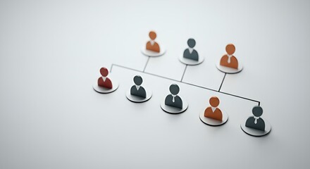 Abstract representation of a hierarchical organizational chart using human-shaped icons on a background.