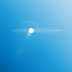 The sun shining brightly in the clear blue sky creates a spectacular lens flare and rays of light radiating outwards. EPS10 vector illustration. 