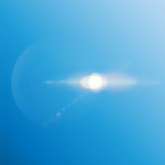 The sun shining brightly in the clear blue sky creates a spectacular lens flare and rays of light radiating outwards. EPS10 vector illustration.