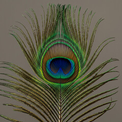 Fototapeta premium Peacock Feather Detail on Neutral Background