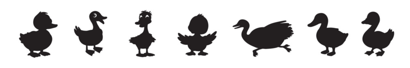 Silhouette of duck vector icon set illustration isolated on white background.