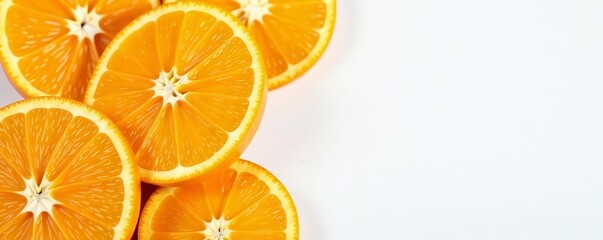 Fototapeta premium Vibrant orange slices on a white background, fresh summer fruit , colorful, slice, vibrant