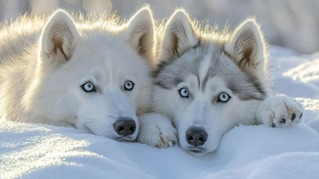 Winter snow huskies