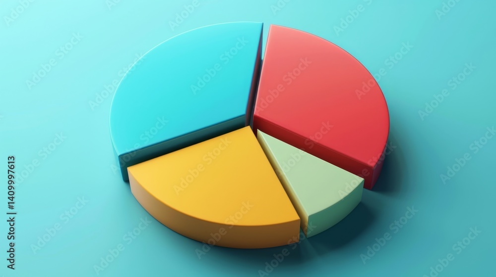 Poster basic d pie chart in soft gradients with professional lighting, top view
