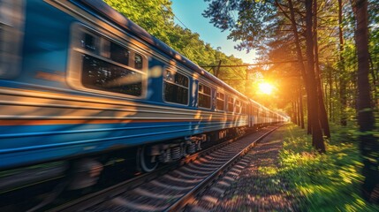 Fototapeta premium Sunlit Rail Journey Through Forest of excellence in splendor beyond compare with grace in style