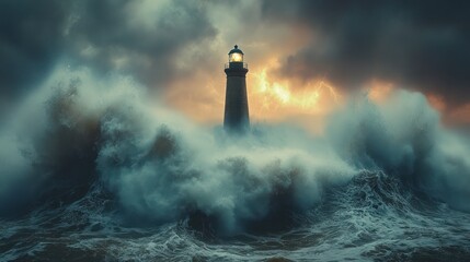 Lighthouse stormy sea