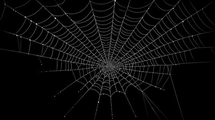 Detailed Spiderweb with Dewdrops Against Transparent Background, Intricate Weaving