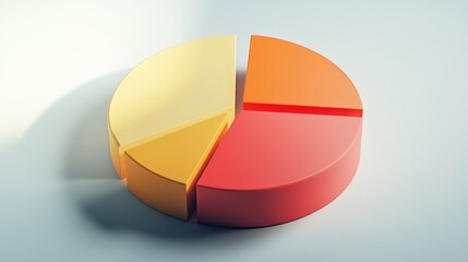 Fototapeta premium Simple D pie chart with shadowed parts and light gray background for business use