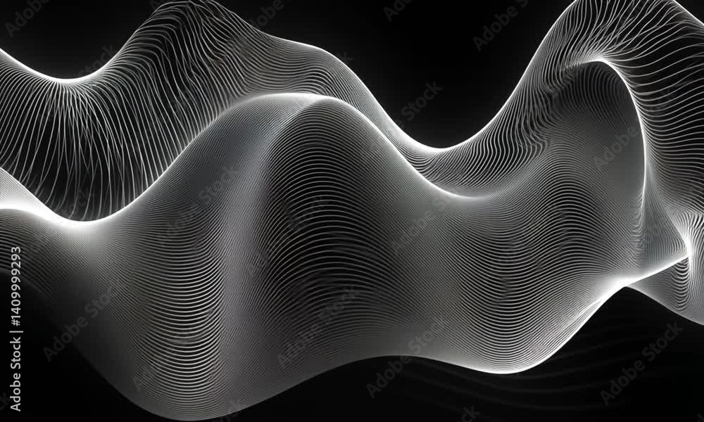Poster abstract white lines spinning on black background forming complex geometric shapes made with generat