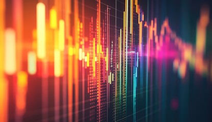 Vibrant financial data visualized on a digital screen, showing dynamic market trends and price fluctuations