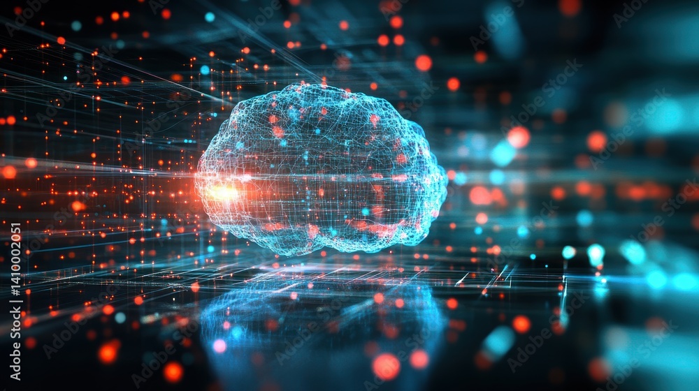 Poster digital brain: ai, neural network, and data visualization
