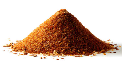 A vibrant heap of flavorful spices, showcasing warm shades of red and brown against a clean white background.