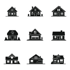 Classic house icon set with various shapes and roof styles