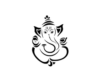 Elegant black and white outline of Lord Ganesha, perfect for Hindu celebrations.