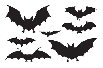 Silhouette of Halloween bat vector icon set illustration isolated on white background.