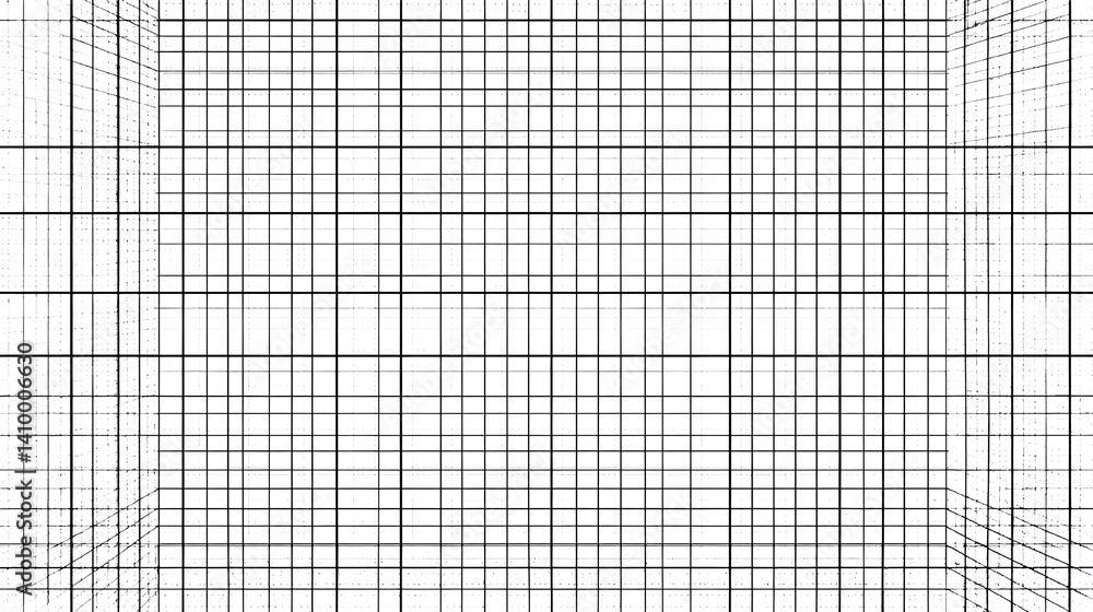 Poster minimalistic black grid pattern on a white background, creating a sense of depth and perspective.