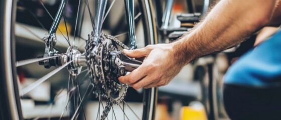 Bicycle Repair: Mechanic Adjusting Rear Derailleur