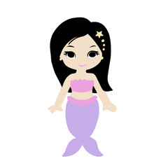 Cute cartoon mermaid illustration isolated on white background
