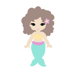 Cute cartoon mermaid illustration isolated on white background