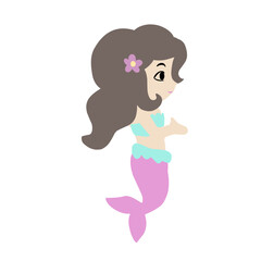Cute cartoon mermaid illustration isolated on white background