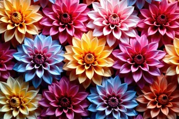 Obraz premium Intricate dahlia blooms in vibrant hues, forming a repeating floral pattern , botanical, textile