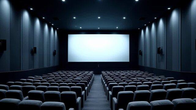 Empty cinema hall awaits movie night with comfortable seating and modern design