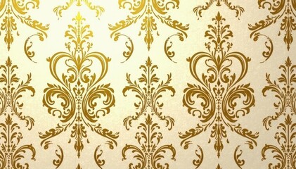 Intricate floral damask textile pattern in elegant gold and cream , repeat, vintage