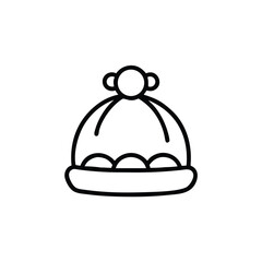 Winter Hat Icon Illustration In Minimalist Style Black Outline On White Background