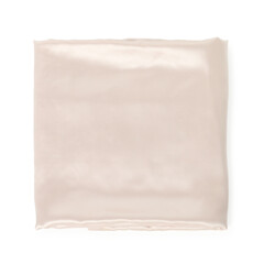 Clean silky bed linens on white background, top view