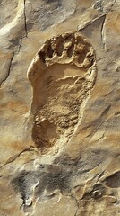 Obraz premium Fossilized Human Footprint in Ancient Rock Formation; Detailed Texture and Markings