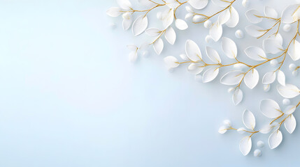 Fototapeta premium Elegant white leaves on a soft blue background creating a serene atmosphere for design projects and nature themes, perfect for backgrounds and wallpapers, nature concept