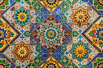 Vibrant Tile Mosaic Panorama: Colorful Geometric Pattern Background