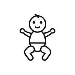 Cute Baby Outline Illustration In Diaper Smiling And Raising Arms