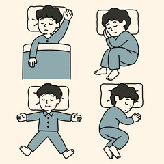 リラックスして寝ている男の子のイラストのセット