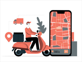 Swift Delivery Service: A graphic portrayal of rapid urban logistics unfolds, depicting a courier navigating a scooter with unwavering focus.