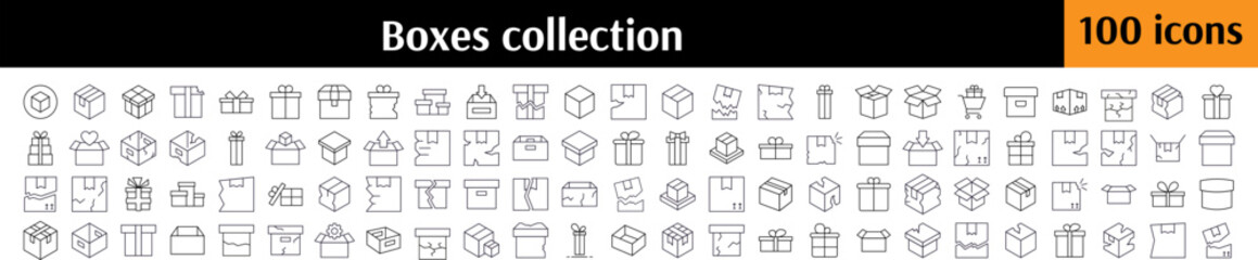Boxes Modern Outline Style Icons for Design, Cards, Apps, Social Networks