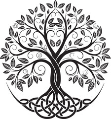 Obraz premium Celtic Tree of Life: An intricate illustration of a Celtic Tree of Life, symbolizing growth, strength, and interconnectedness. The design features detailed leaves, swirling branches.