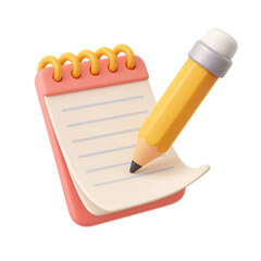 3D Render of Pink Notepad with Pencil