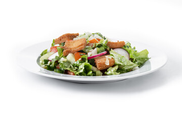 Fattoush salad, Traditional Lebanese Salad isolated on white background