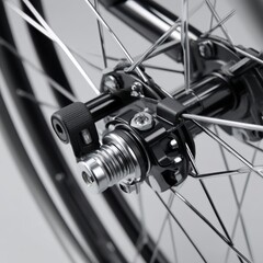 Fototapeta premium Close-up of a wheelchair's braking system, highlighting its functionality - Efficient Assistive Handle Lock Mechanical