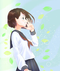 ポジティブ学生_新緑_A案_女子_新緑EFF控えめ_葉っぱメイン