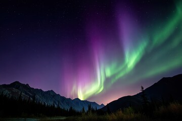 Aurora Shaped Like a Spiral A spiraling aurora borealis pattern with deep greens and purples swirling overhead.