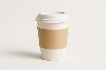 Disposable Coffee Cup Mockup With Blank Sleeve For Branding and Design on White Background Perfect For Marketing Presentation or Advertising Projects