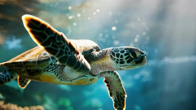 sea turtle under water. Selective focus
