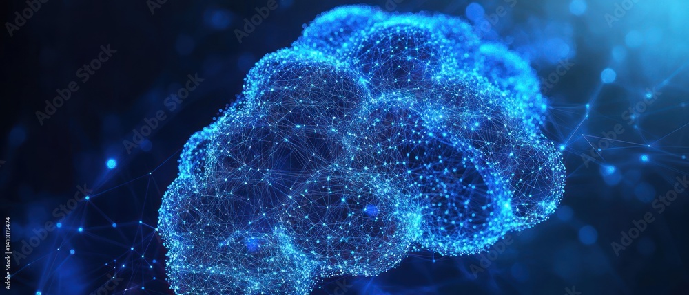 Aufkleber abstract digital brain neural network: a glowing blue cloud of connected nodes representing artifici