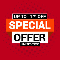 Special 1% offer vector icon design template Limited time special offer banner for marketing promotion