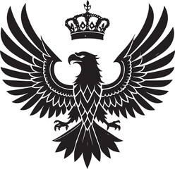 Obraz premium Heraldic Eagle with Crown: A majestic heraldic eagle, its wings fully outstretched beneath a regal crown, epitomizing power, authority, and heraldic symbolism in a striking monochrome design.