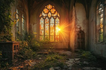 Sunbeams Illuminate Abandoned Church